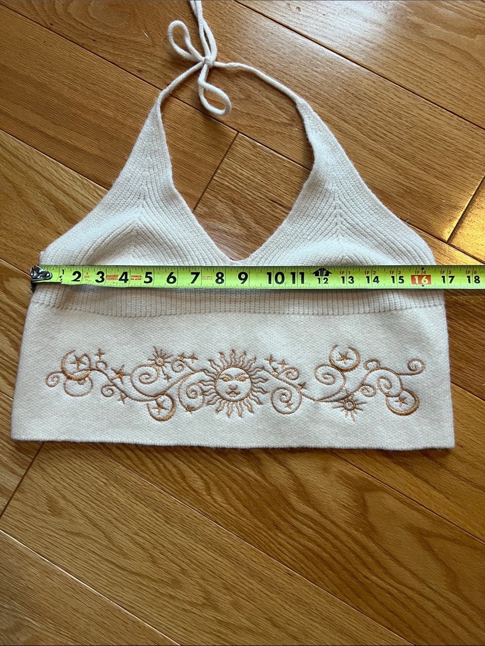 Ivory Embroidered Sun Ribbed Halter Crop Top - Picture 4 of 6